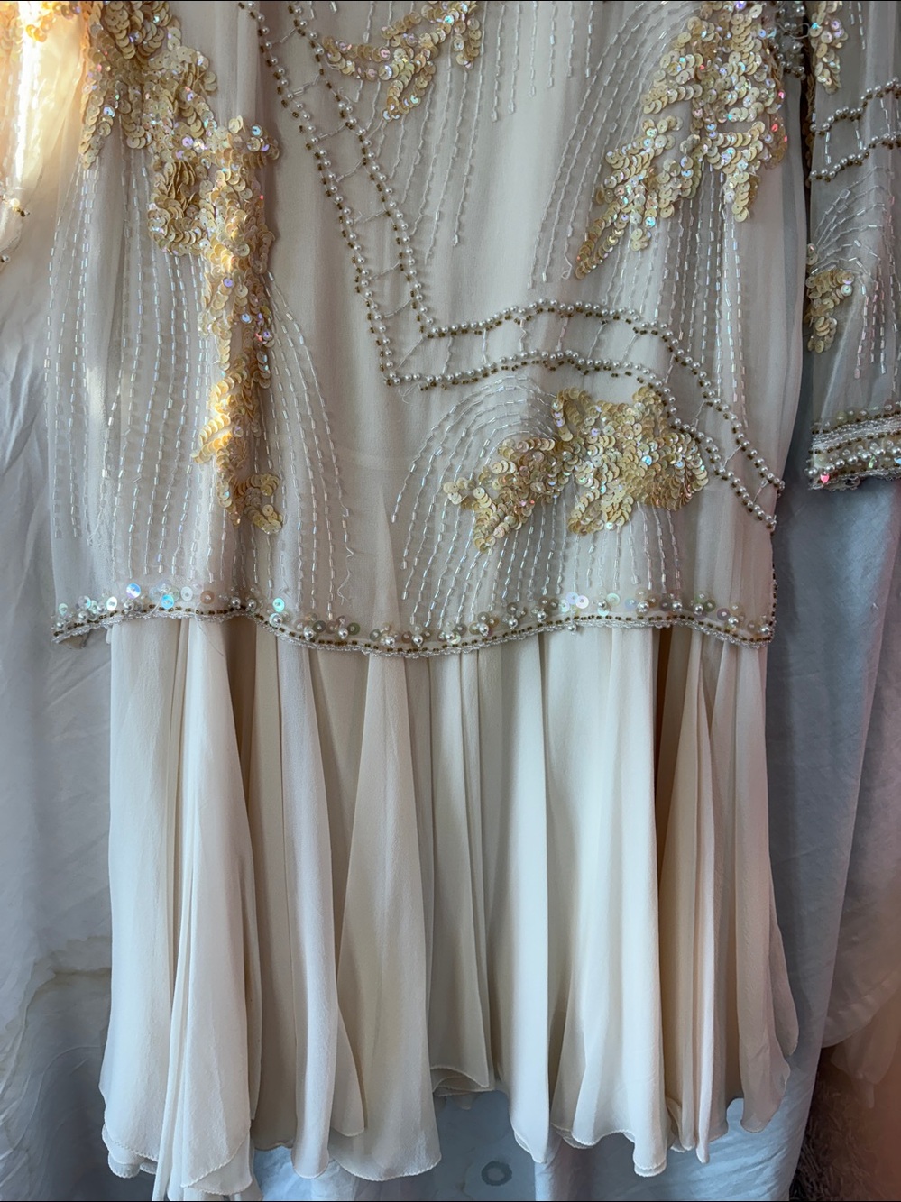 Vintage SWEE LO Embellished Cream Beaded Long-Sleeve Dress - Picture 5 of 5